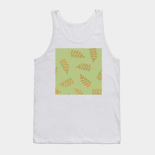 Speckled Leaf Print in sage green, orange, teal blue Tank Top